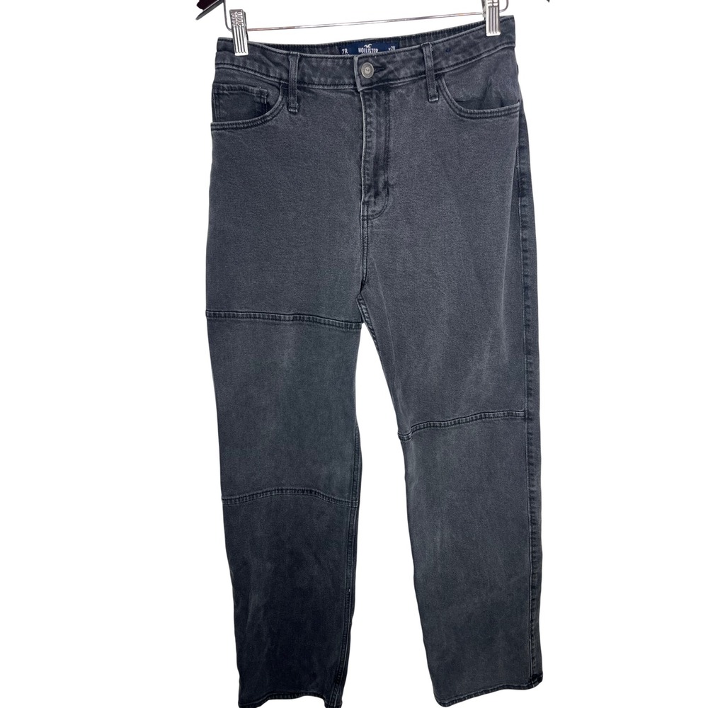 Hollister Ultra High Rise Dad Jean Womens 7R Washed Black Charcoal Seam Detail